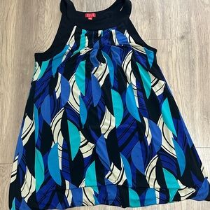 ELLE Sleeveless Leaf-Print Sundress in Blue, Teal & Cream